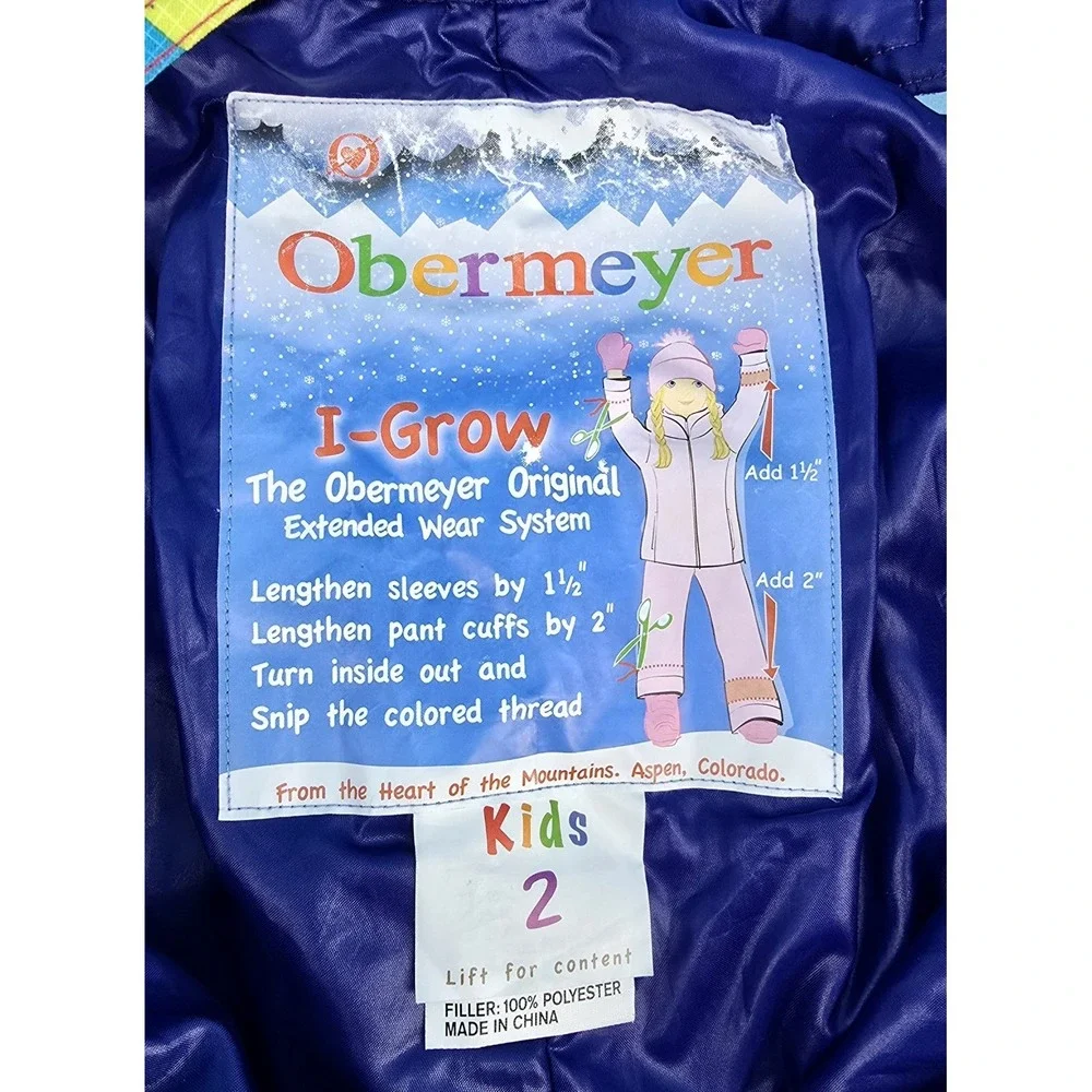 Obermeyer Snoverall Ski Bibs Toddler Sz 2 Snow I-Grow Extend Winter Colorful Fun
